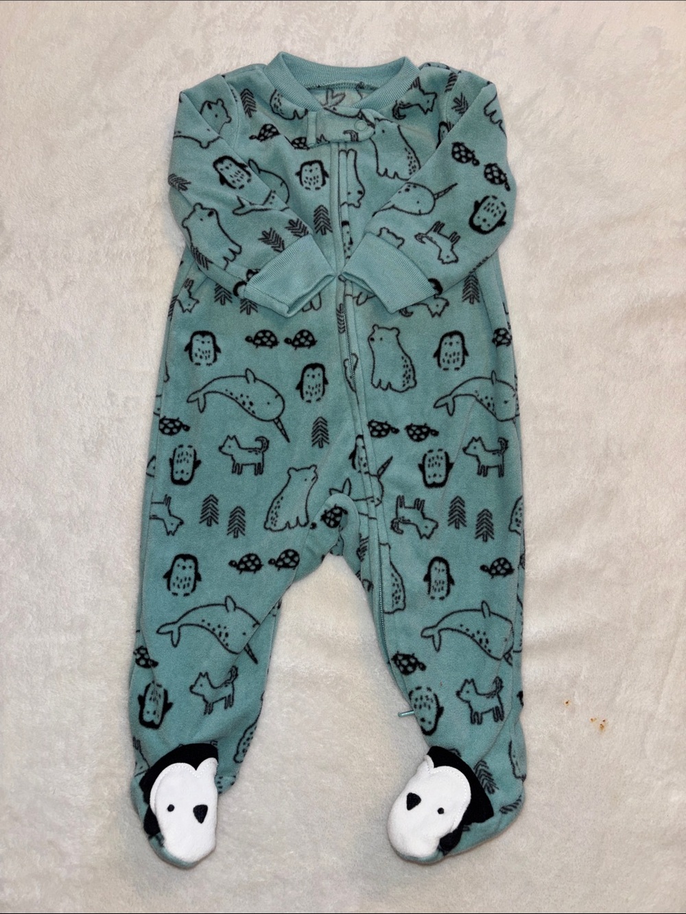 (2 for $10) carters Cozy Teal Infant footie sleeper 0-3 monthwith Animal Print